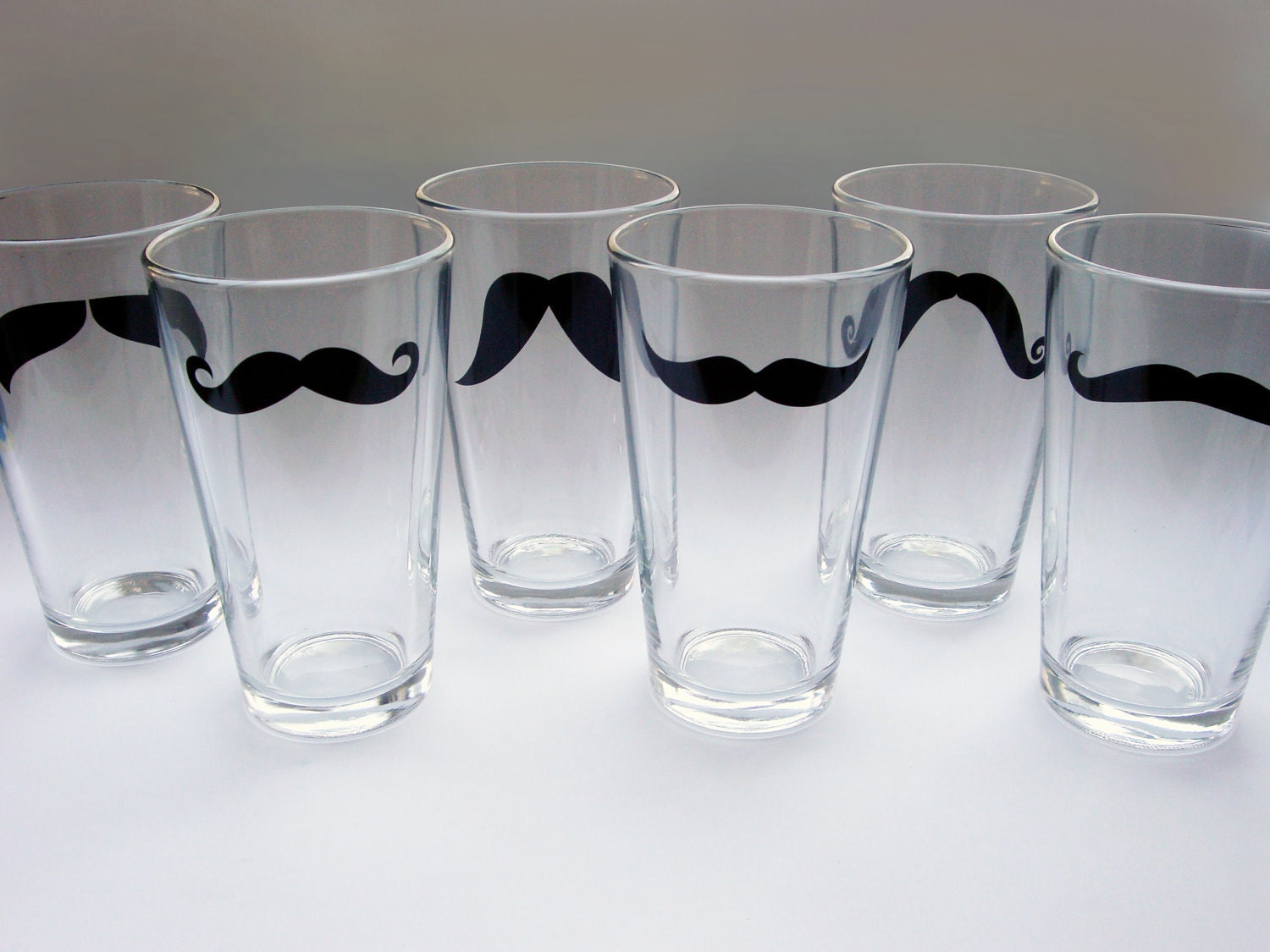 Moustache Pint Glasses - Variety of Colors and Styles (set of 6)