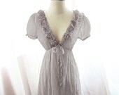 Dusty Gray Marie Antoinette Romantic Kimono Dress Rosette Nostalgia Alice in Wonderland Tea Party Dusk Puff Sleeve Chiffon Dress