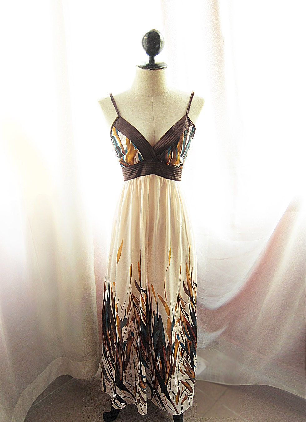 Twilight Africa Lakeside Summer Alice in Wonderland Grecian Zen Greenery Soft Warm Apricot Monet Painting Frolic Gypsy Hippie Long Dress