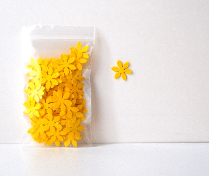Confetti, 100 Little Yellow Flowers - Mini, Small, Decor, Party, Birthday, Paper, Sprinkle, Cute, Simple, Bright, Summer, Wedding, Cookout