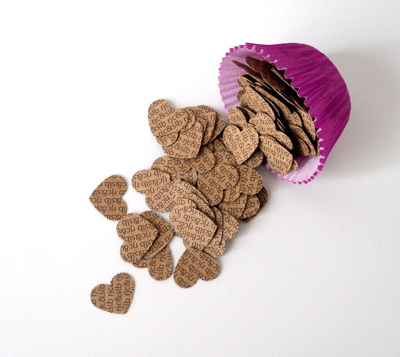 Custom Initials Confetti, 100 Kraft Paper Hearts, Itty Bitty Text - Wedding, Mini, Small, Decor, Love, Paper, Sprinkle, Cute, Simple, Couple