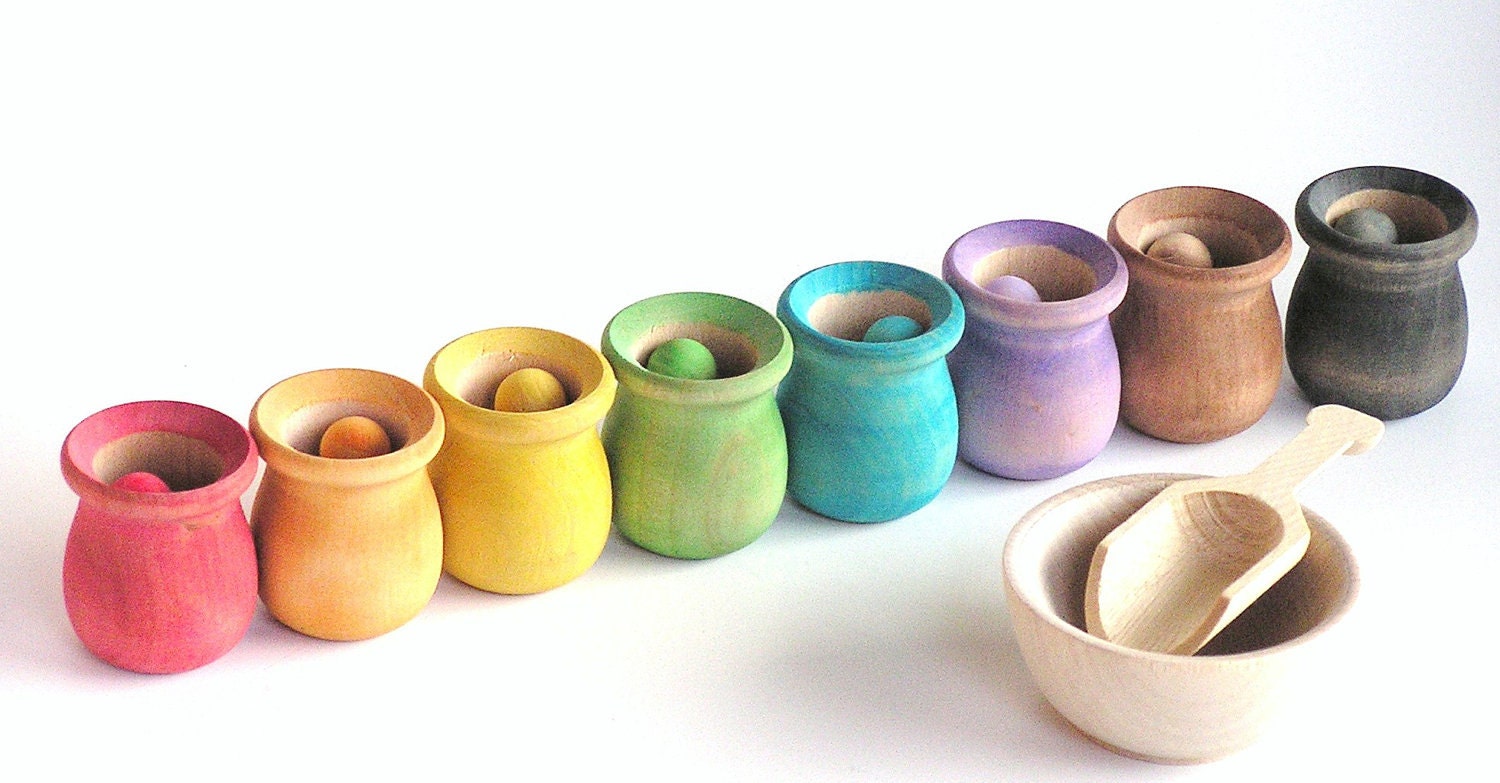 Wooden -Waldorf- Kids -Toy-Waldorf and Montessori Natural Wood Toy -Educational Rainbow Toy- SCOOP N SORT