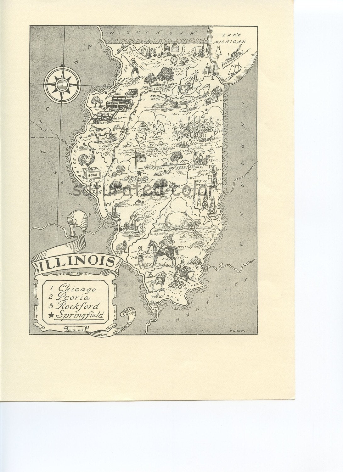 Illinois Map - A Delightfully Amusing Original Vintage Map - 1950s Fun