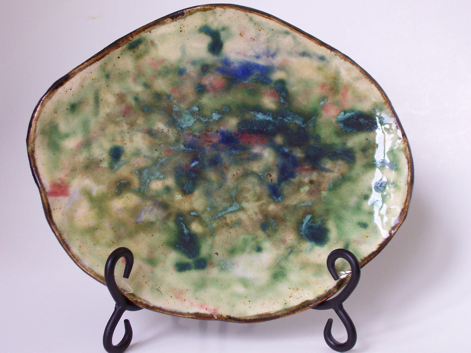Ceramic Art Tray Abstract Contemporary Mutitone Dish Pottery Decorative  Plate