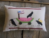 Summer Time Party Wool Applique Pillow with Flag  Watermelon Pear  Crow