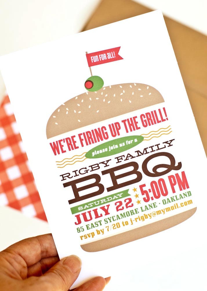 BBQ Invitation, Party Invitation, Picnic Invite // Set of 6 // BBQ BASH