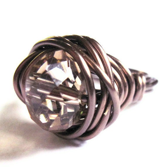 Wire Wrap Ring Glass Champagne Fashion Jewelry