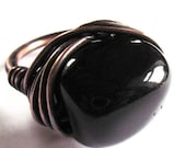 Black Onyx Ring Wire Wrap Copper Fashion Jewelry