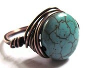 Wire Wrap Ring Turquoise Copper Fashion Jewelry