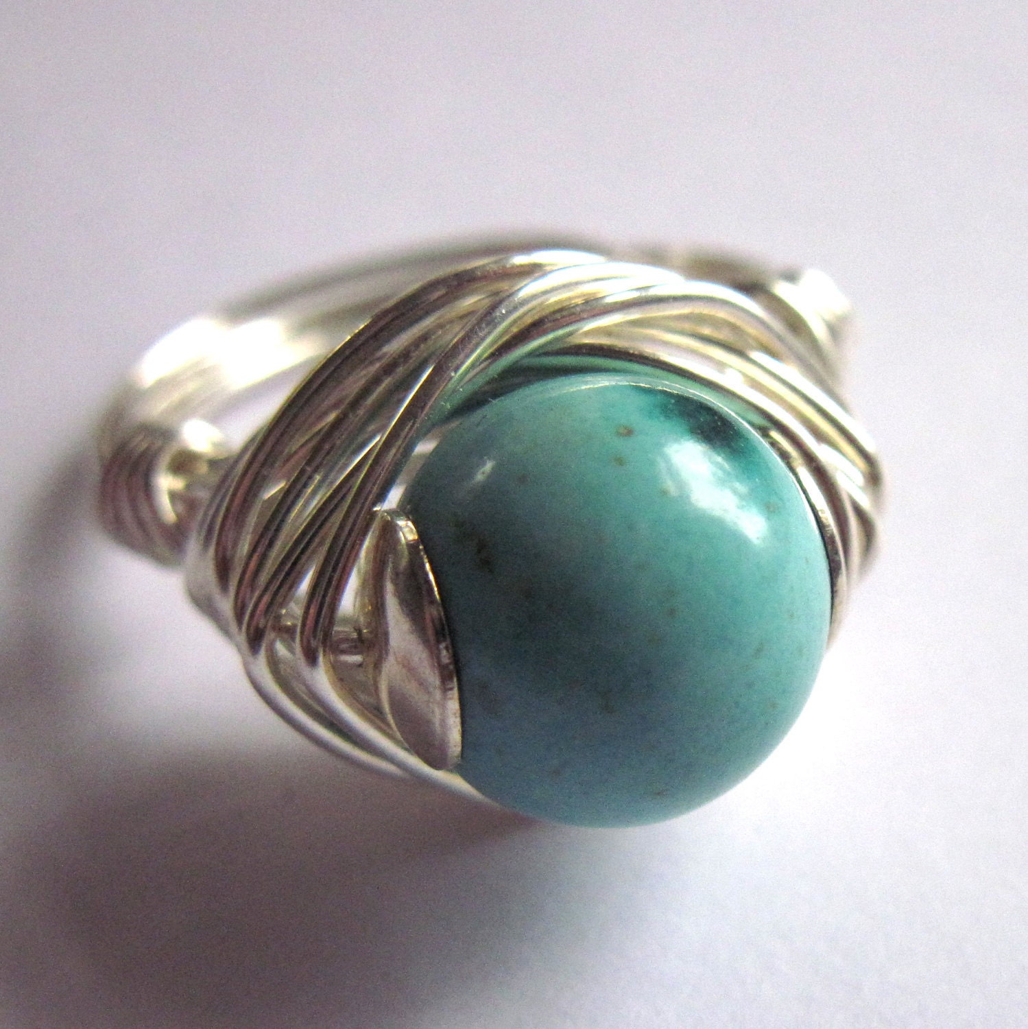 Wire Wrapped Ring Turquoise Unisex Fashion Jewelry