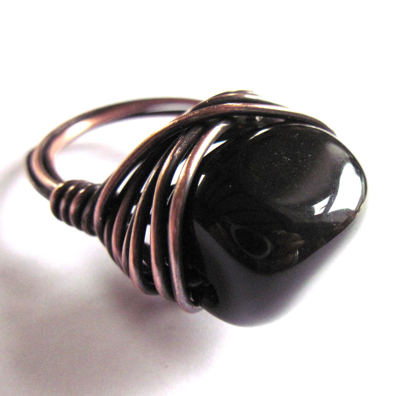 Black Onyx Ring Wire Wrap Copper Fashion Jewelry
