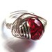 Wire Wrap Ring Red Glass Fashion Jewelry