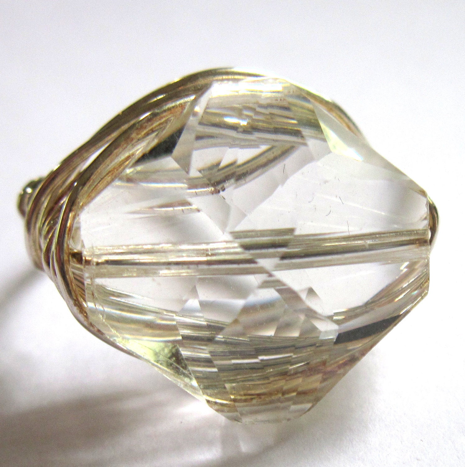 Wire Wrap Ring Glass Champagne Statement Fashion Jewelry