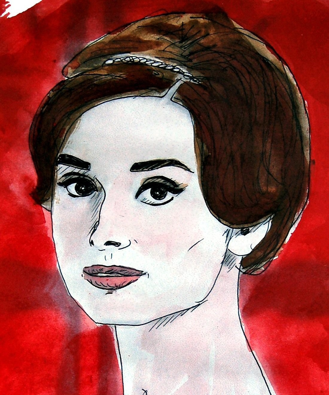 Audrey Hepburn Giclee Print in Ink and Watercolour 10 inches by 12 inches