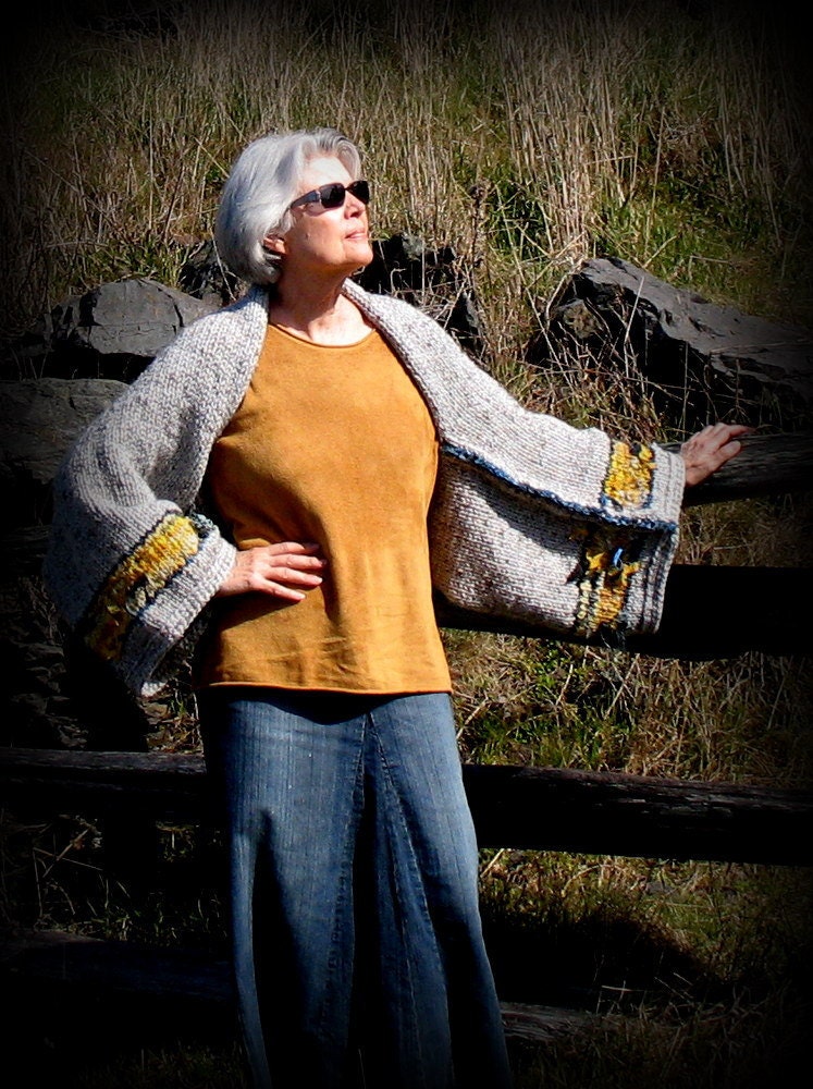 Wearable Art, Handknit Shrug, Sweater, Jacket, Ooak, Grey, Southwest, Inspired by Nature, FishBaySunsets, Layaway Plan, Free US Shipping