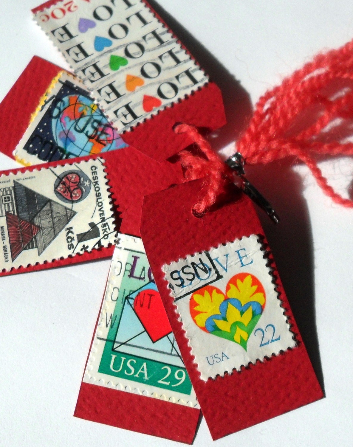Vintage Love Stamp Tags - RED