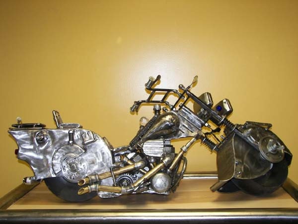 Original Collectable Metal Harley Motorcycle Sculpture - Knuckle Head