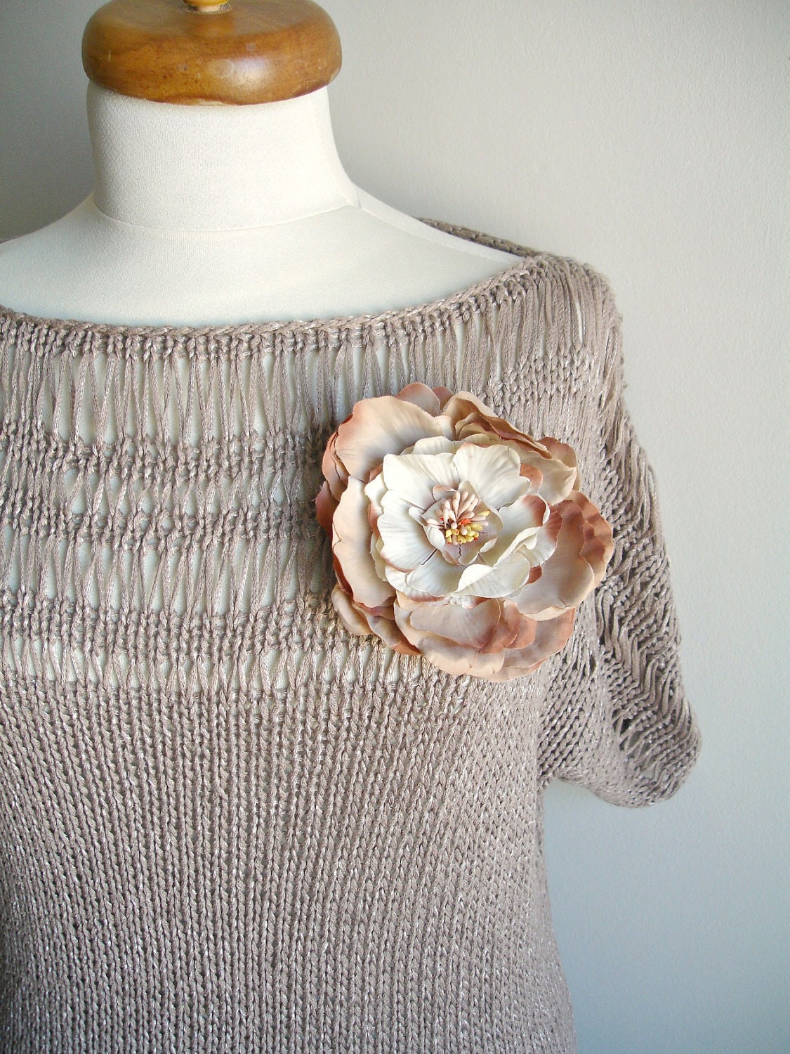Beige Blouse Top,Handknitted Unique Design