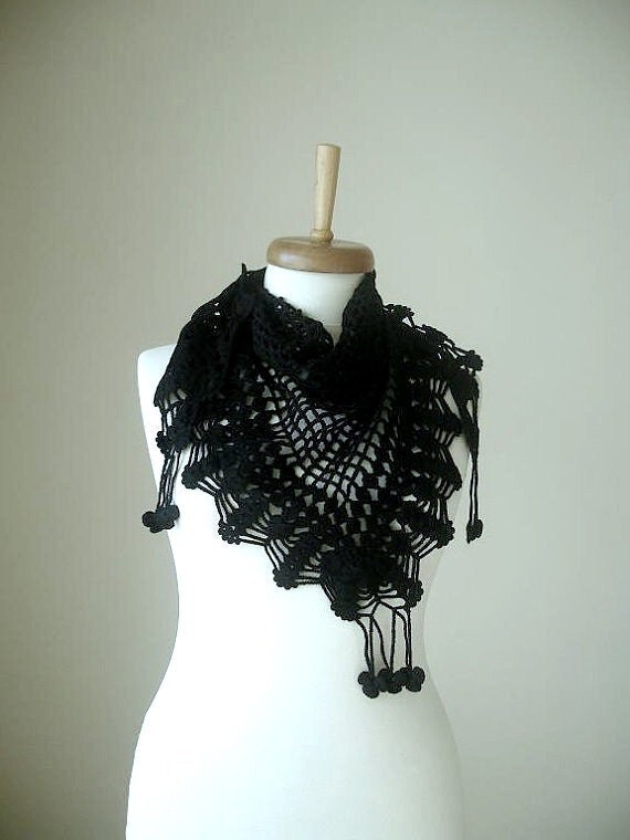 EXPRESS Shipping, New Season... Triangle Little Black Shawl By Crochetlab,