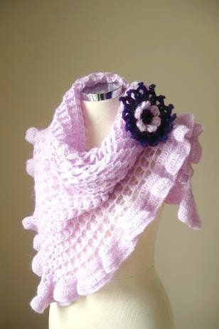 Spring 2012 EXPRESS Shipping, Lilac Shawl By Crochet Lab With big Flower,  Triangle Shawl