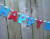Lego happy birthday garland, lego party decoration, banner, sign, recycled