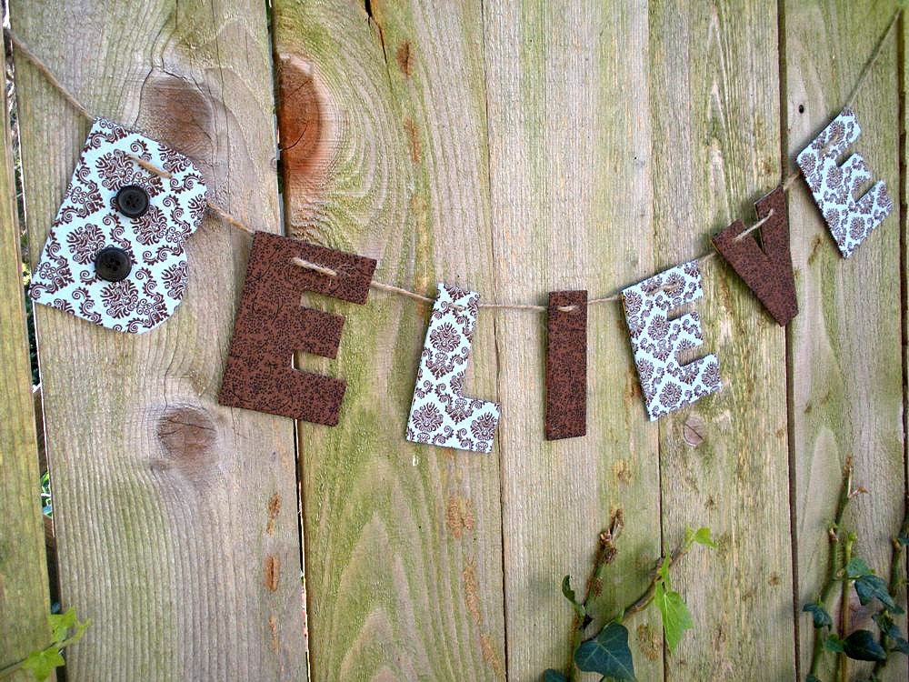 holiday decorations, 'believe' garland, holiday sign, Christmas decorations Il_170x135