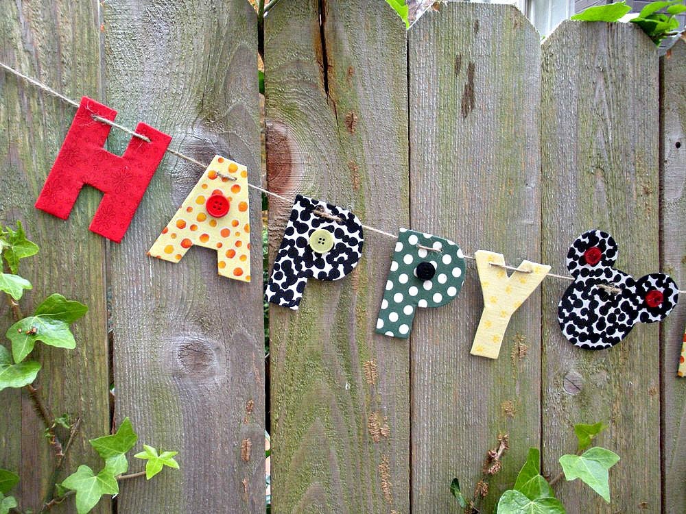 mouse ears birthday banner, happy birthday garland, party decorations Il_570xn
