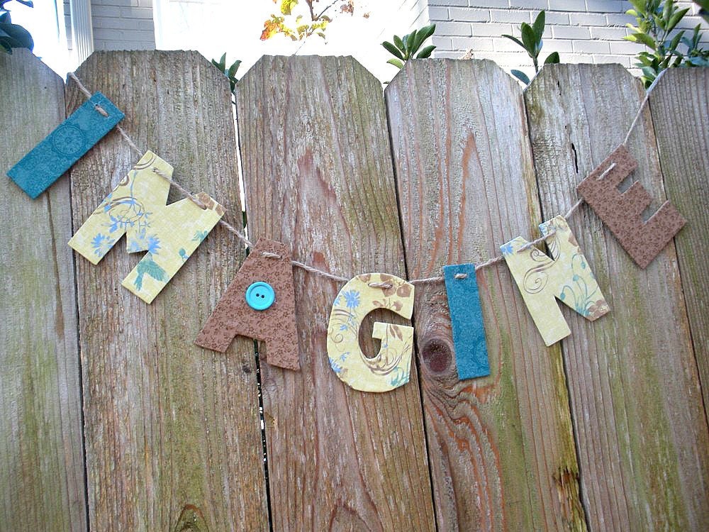 recycled letter garland, fabric letter garland, wall hanging, teacher gift, imagine letter garland, party decoration Il_570xn