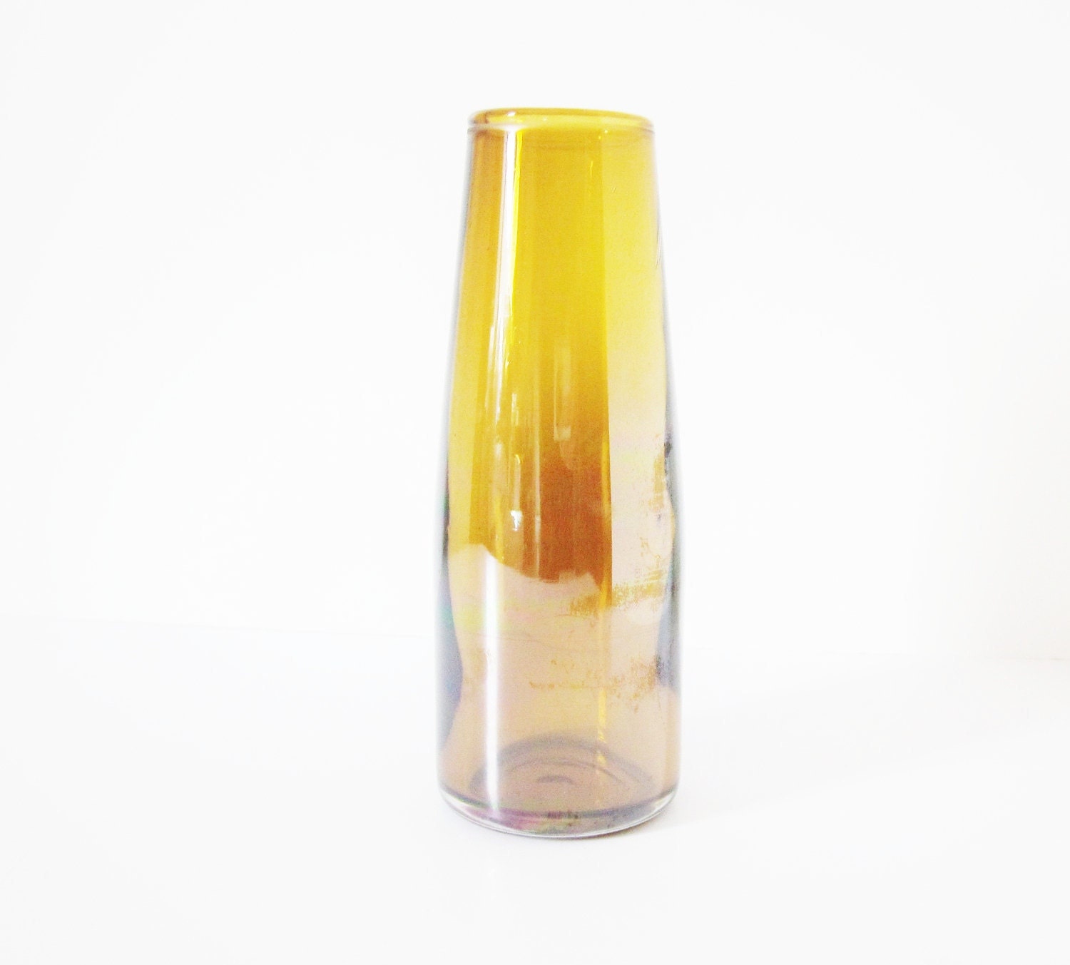 Vintage Amber Art Glass Vase Topaz Golden Iridescent Sheen - jarmfarm