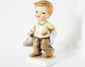 Boy With Ice Skates Vintage Figurine Orion Japan 1960s 1950s Child