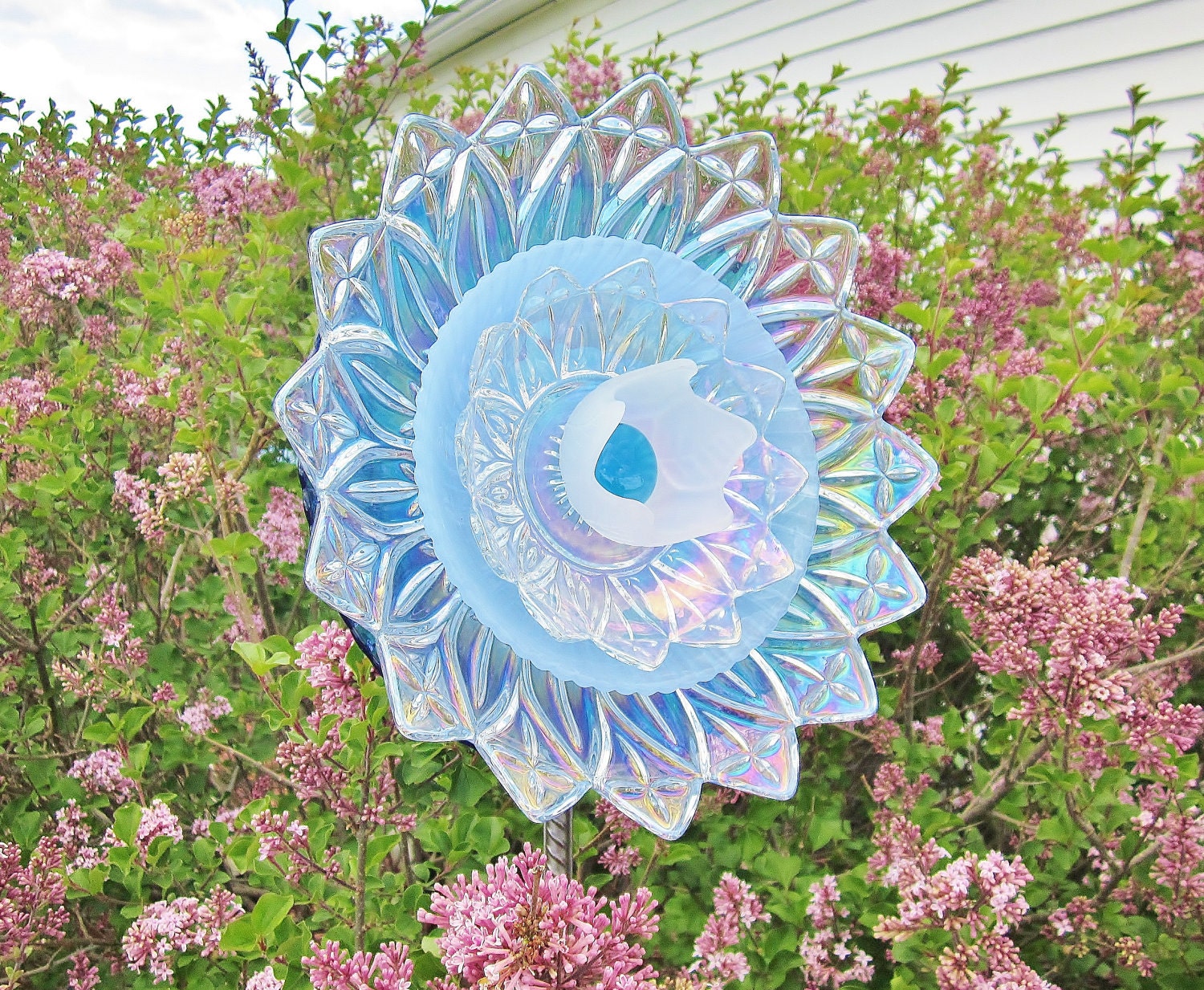 Blue Garden Art Yard Suncatcher UpCycled RePurposed Glass OCEANA
