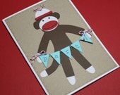 Sock monkey invitations - birthday party / baby shower / set of 12 invitations