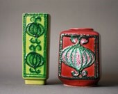 Mid Century Modern Set of Two East German Pottery Vases in Green and Burgundy