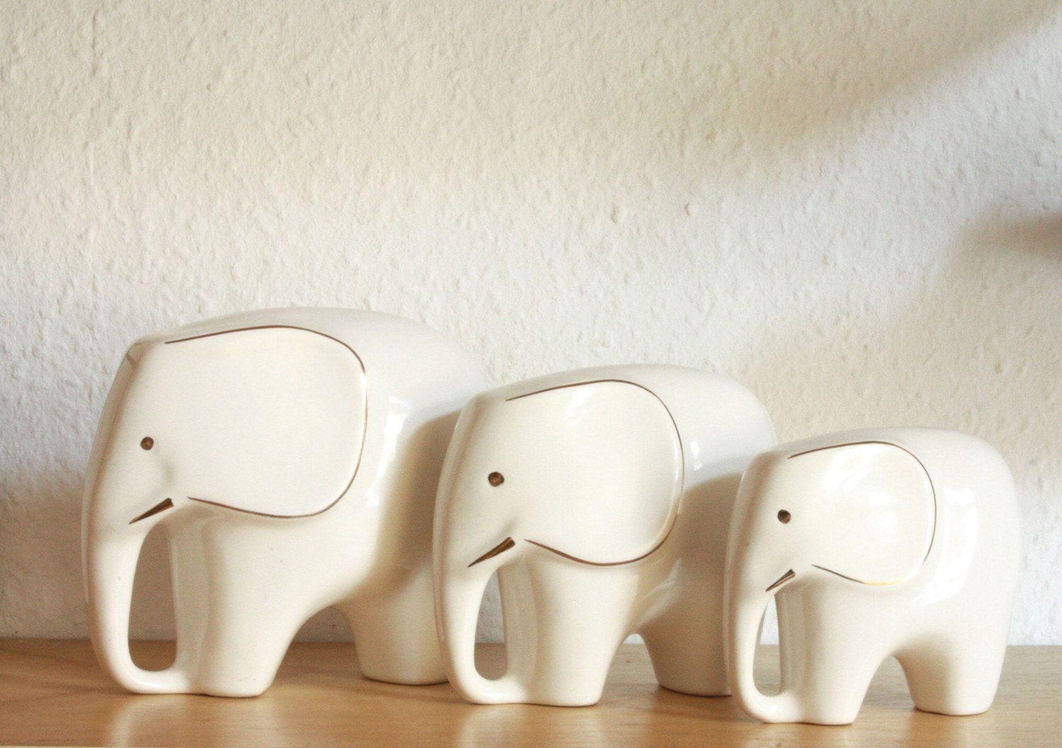 Mid-Century Modern Set of 3 Porcelain Elephants Figurines