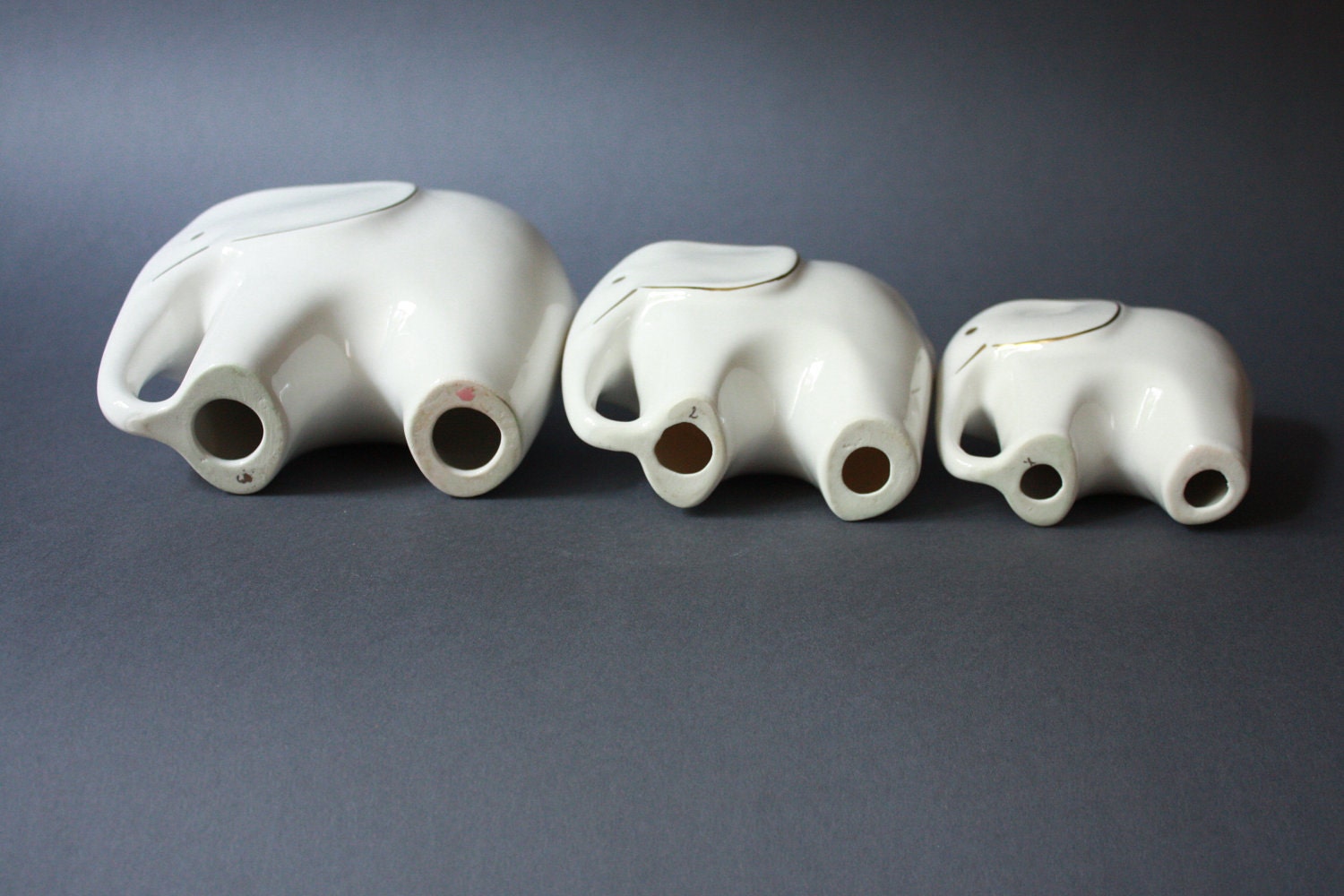 Mid-Century Modern Set of 3 Porcelain Elephants Figurines