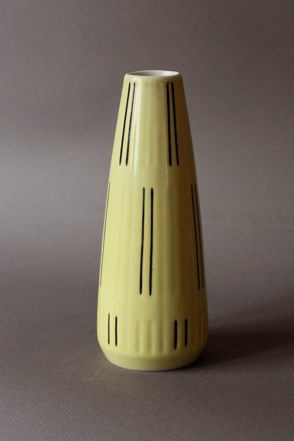 Mid Century Modern Yellow Vase with Black Stripes by Weiß, Kühnert & Co.