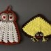 Set of two Whimsical Crocheted Pot Holders Mama and Owl