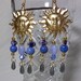 Gold Earrings Chandelier Earrings with Blue Beads