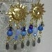 Gold Earrings Chandelier Earrings with Blue Beads