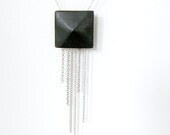 big black wooden pyramid with dangling chains - statement necklace