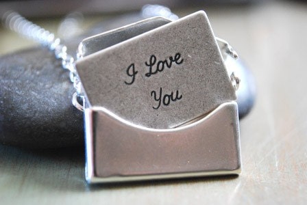 Silver Envelope Necklace Removable I Love You Letter - paperfacestudio