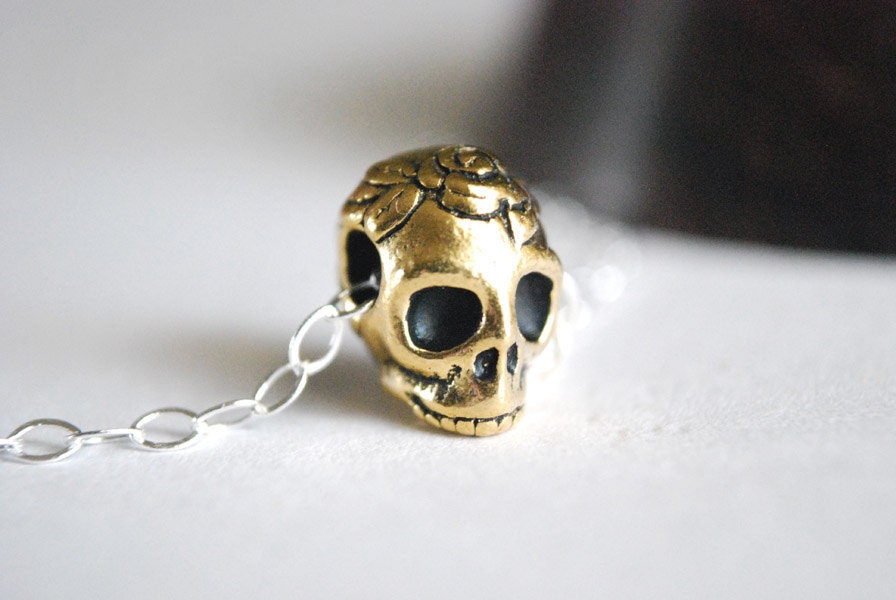 Skull Necklace  Dia De Los Muertos Sterling Silver Chain