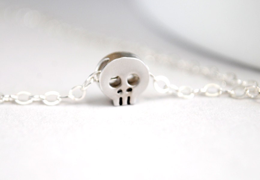 Silver Tiny Skull Necklace. Miniature Skull Necklace