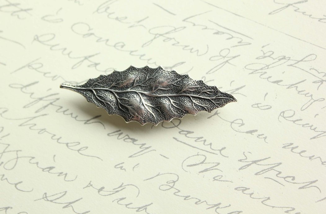 Leaf Hair Accessories, Silver Leaf, Nature Hair Accessories, Leaf Barrettes, Grey,  Woodland, rustic, vintage style