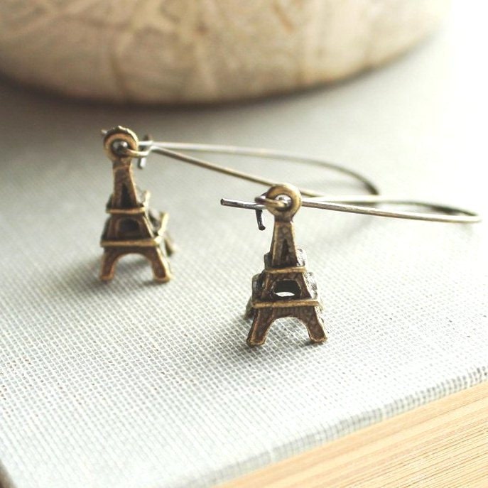 Paris Charm Earrings, Eiffel Tower, Dangle Earrings, Long Earrings, Romantic, Love, France, French, CityAntique bronze Jewellery