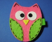 Pink And Green Felt Owl Hair Clip - For Infant Toddler Girl