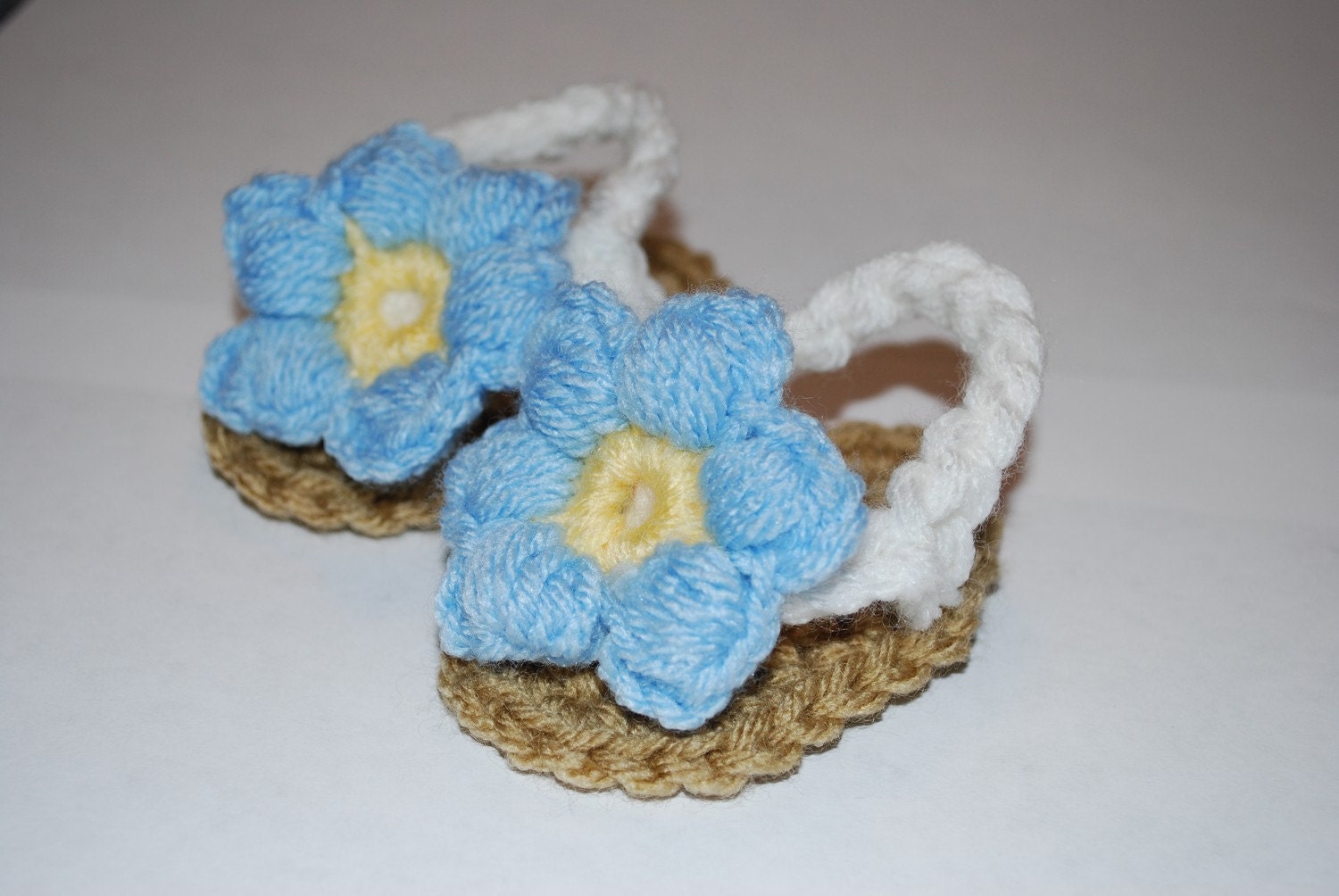 Crochet Baby Flower Sandals in Blue and Yellow/Baby Shower Gift
