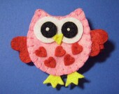 Valentine Owl In Pink And Red Felt Hair Clip Clippie- For Infant Toddler Girl