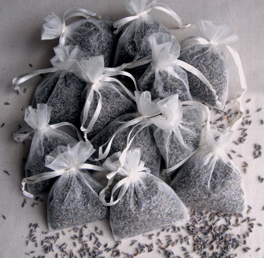 10  FRAGRANT LAVENDER Filled  3 x 4" Ivory Drawstring Bags for Wedding, Shower, Sachet, Gift,...