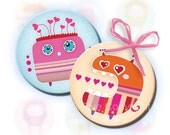 Love Monsters 2 inch circles printable images. Valentines digital collage sheet for party decors, cupcake toppers. Pink blue download.